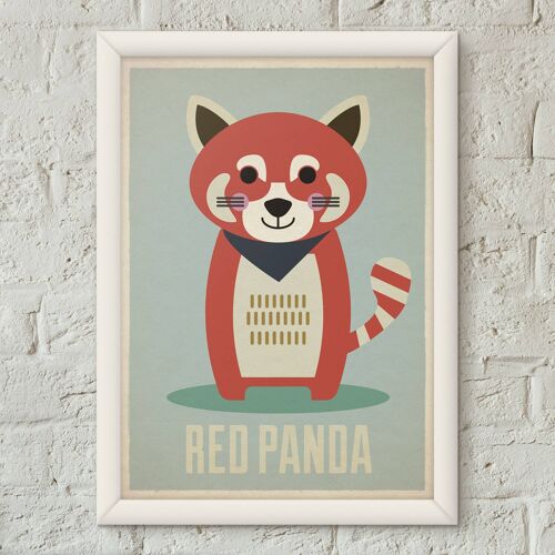 Red Panda Kids Child's Retro Nursery Art Print Poster