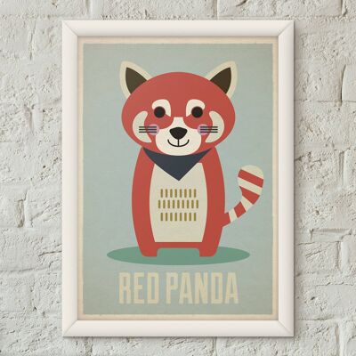 Poster di stampa d'arte della scuola materna retrò dei bambini di Panda rosso