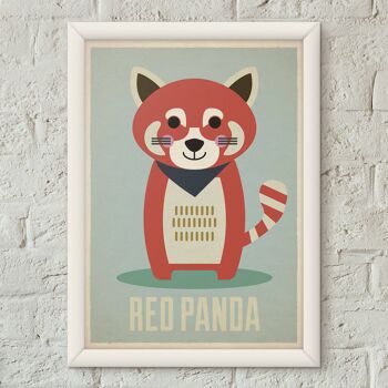 Impression d'art de pépinière rétro pour enfants Panda rouge Poster