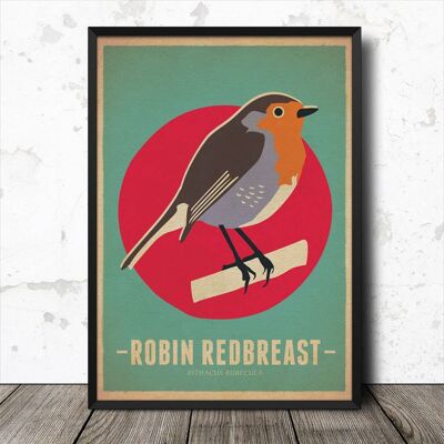 Cartel retro del estilo del vintage del pájaro de Robin Redbreast Lámina artística