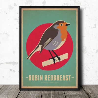 Robin Redbreast Bird Vintage Retro Style Poster Art Print