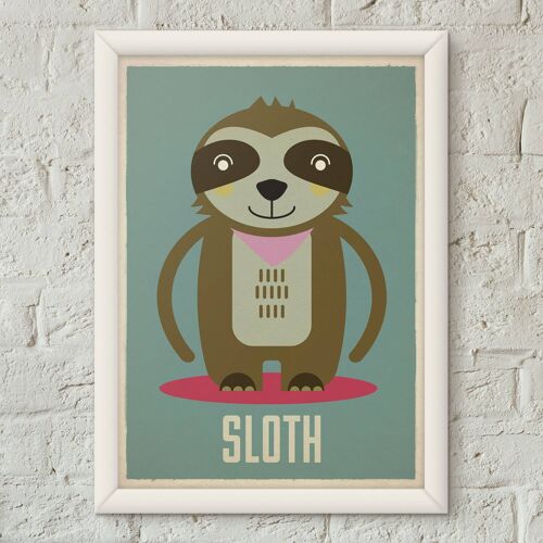 Sloth Kids Child's Retro Nursery Art Print Poster