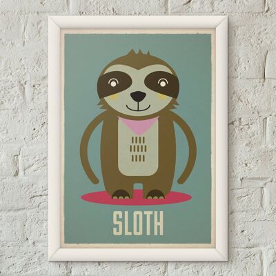 Impresión del arte de la guardería retro de Sloth Kids Child Póster