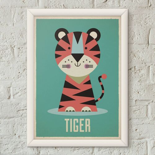Tiger Kids Child's Retro Nursery Art Print Poster