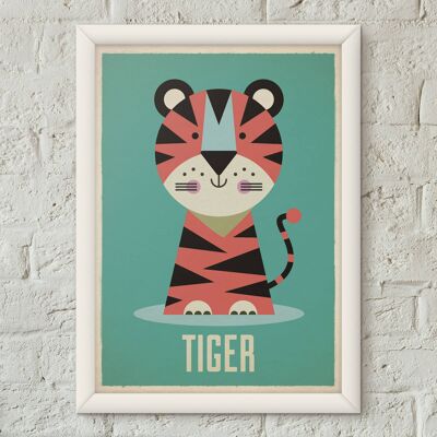 Tiger Kids Kinderzimmer-Kunstdruck-Poster im Retro-Stil
