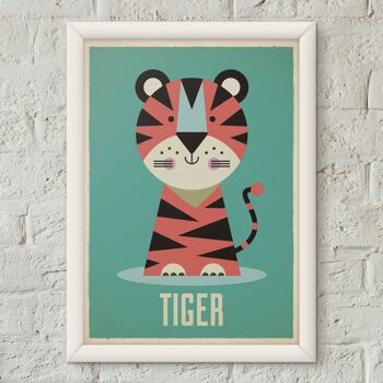 Impression d'art de pépinière rétro pour enfants Tiger Kids Poster
