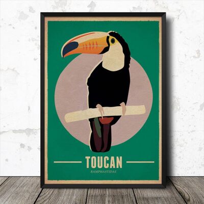 Cartel de la naturaleza del estilo retro de los pájaros del tucán Lámina artística