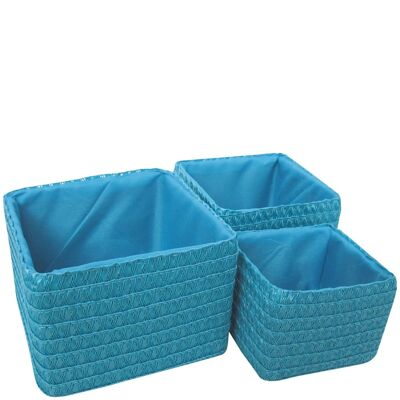 Set 3 paniers bleus - 17x17xH12cm - 15x15xH11cm - 12x12xH9cm