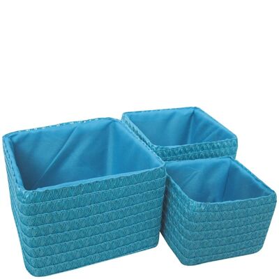 Set 3 blue baskets - 17x17xH12cm - 15x15xH11cm - 12x12xH9cm