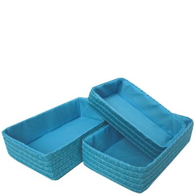 Set 3 blue baskets - 28x18xH7cm - 25x15xH6cm - 22x12xH5cm