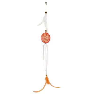 Windspiel aus Metall mit Federn orange 45cm