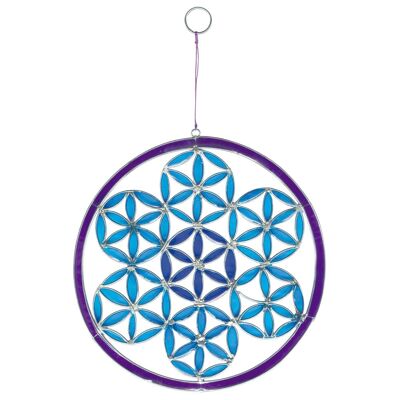 Suncatcher mandala "fiore della vita" blu e viola 29 cm