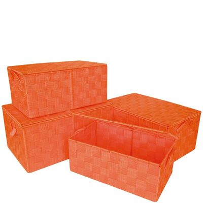 Set 4 orangefarbene Körbe mit Deckel