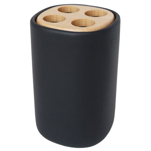 Toothbrush Holder with wooden lid black