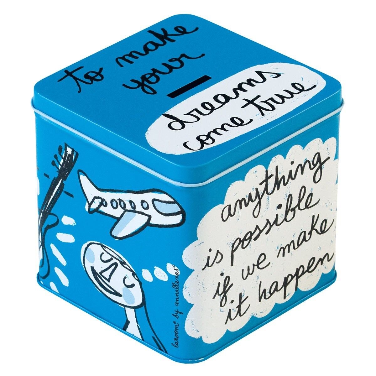 Münzbox aus Metall "to make your dreams come true" blau