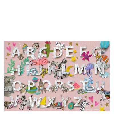 Tappetino in vinile per bambini "Abecedary" rosa - 133x200x0,3cm