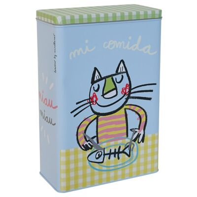 Caja metálica "mi comida" para gatos grande azul