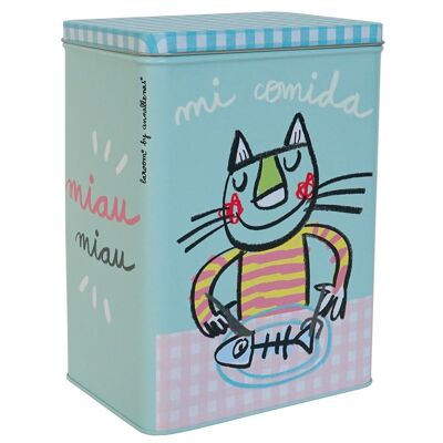 Caja metálica "mi comida" para gatos pequeña verde