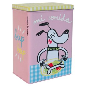 Boîte en métal "mi comida" pour chiens petit rose