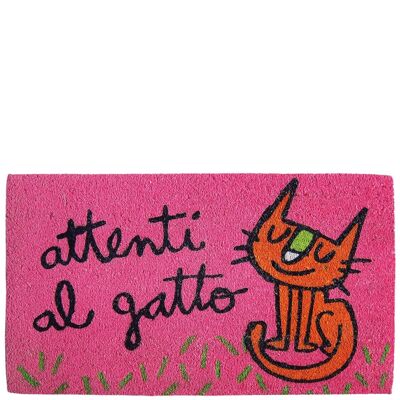 Felpudo "attenti al gatto" rosa