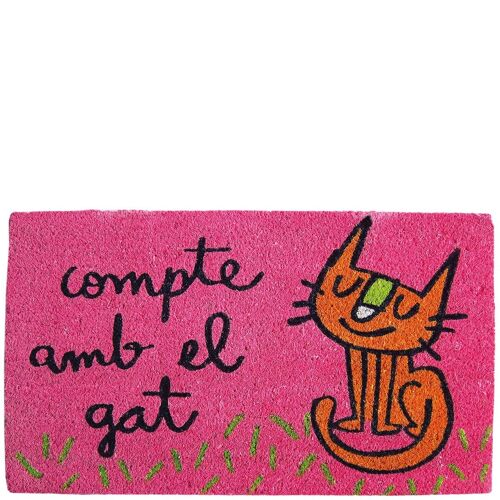 Doormat "compte amb el gat" pink