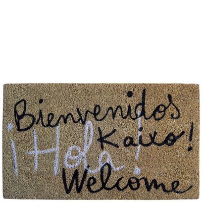 Felpudo "bienvenidos kaixo hola welcome" marrón