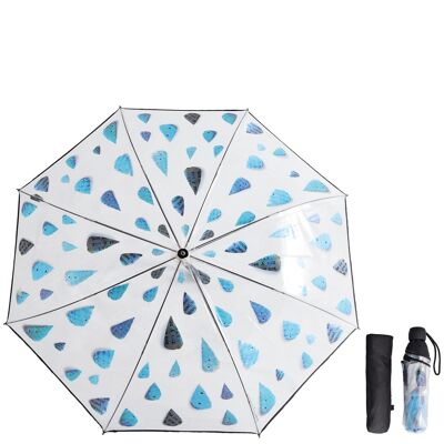 Ombrello "mini gocce di pioggia" trasparente con fusto in acciaio