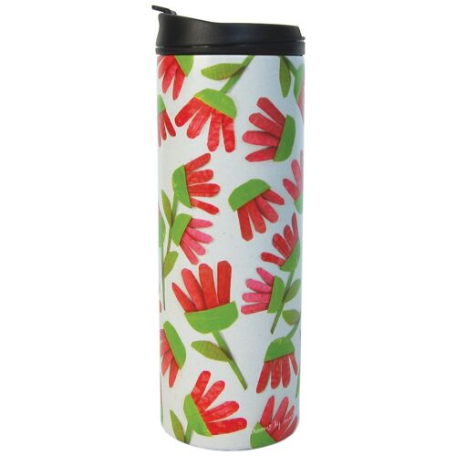Double wall Vacuum Flask for liquids 400ml. "pink flowers" Stainless steel & anti-drip cap
