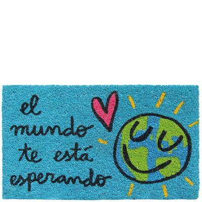 Doormat "el mundo te está esperando" blue