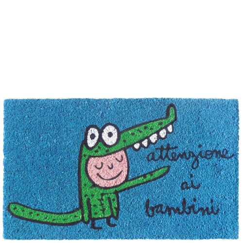 Doormat "attenzione ai bambini" blue