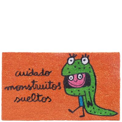 Doormat "cuidado monstruitos sueltos" orange