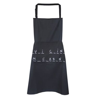Tablier de cuisine "_V_I C_IN_ M_C_RR_N_" noir avec double poche (principale et portable) cintre en tissu & hauteur réglable