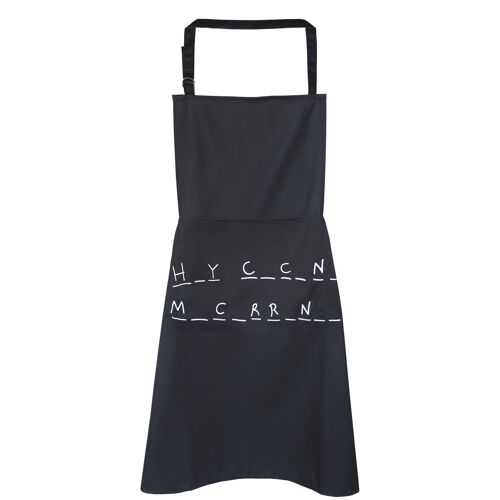 Kitchen apron "H_Y C_C_N_ M_C_RR_N_ _" black with double pocket (main & cell phone) cloth hanger & adjustable height