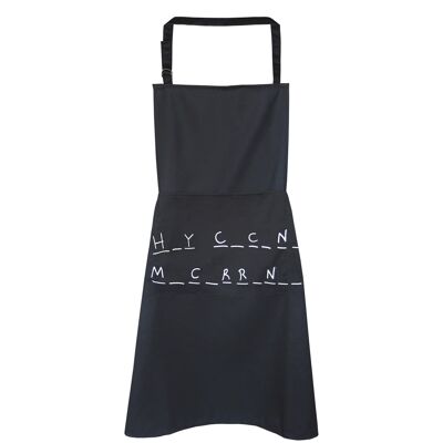 Tablier de cuisine "H_Y C_C_N_ M_C_RR_N_ _" noir avec double poche (principale et portable) cintre en tissu & hauteur réglable