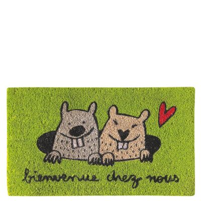 Doormat "bienvenue chez nous" green