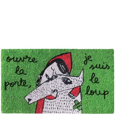 Felpudo "ouvre la porte, je suis le loup" verde