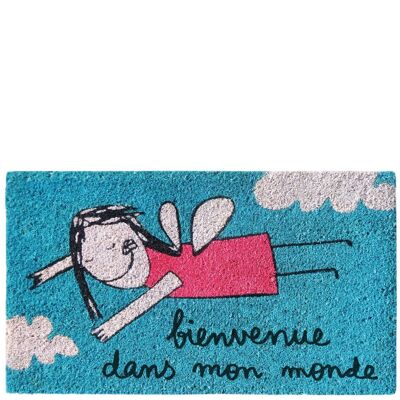 Doormat "bienvenue dans mon monde" blue