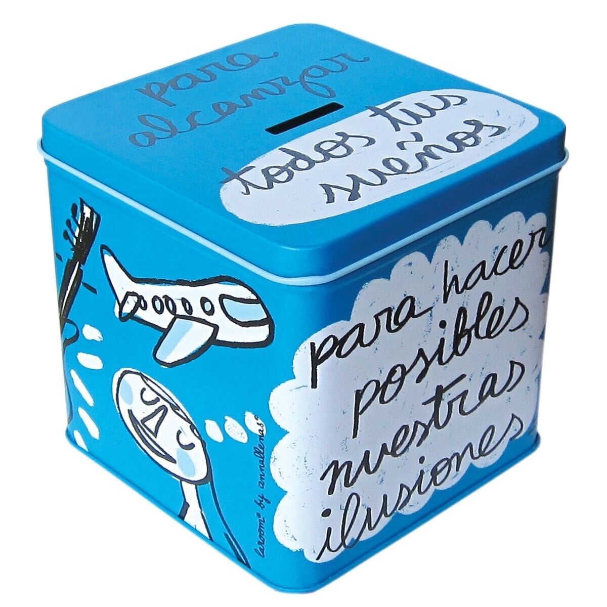 Caja metálica para monedas "para alcanzar todos tus sueños"