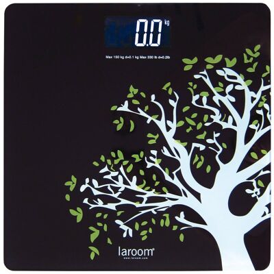 Bilancia da bagno "albero" nera con display LCD retroilluminato bianco e batteria al litio