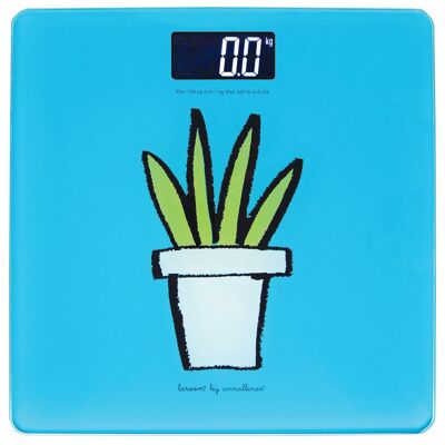 Badewaage „Pflanze“ blau mit weiß hinterleuchtetem LCD und Lithium-Batterie