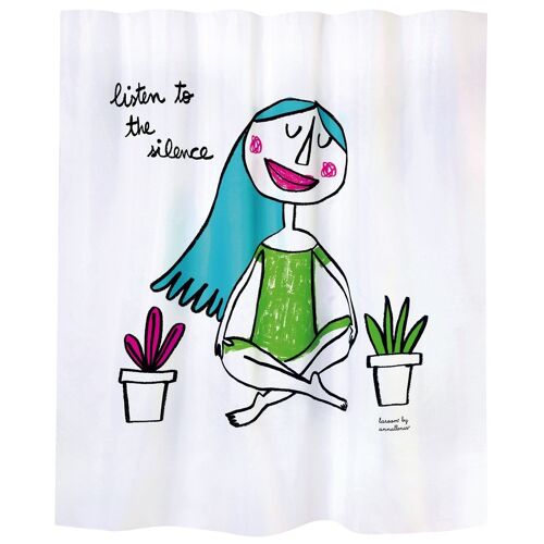 Bath curtain "listen to the silence" white polyester