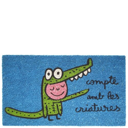 Doormat "compte amb les criatures" blue