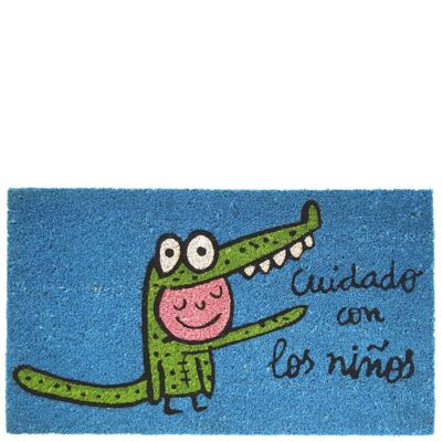 Doormat "cuidado con los niños" blue