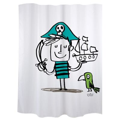 Cortina de baño "niño pirata" poliéster blanco
