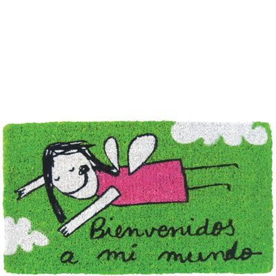 Doormat "bienvenidos a mi mundo" green