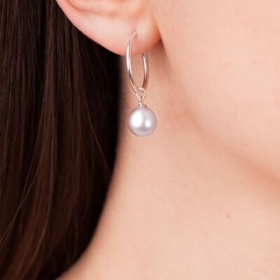 Gray pearl big hoop earrings