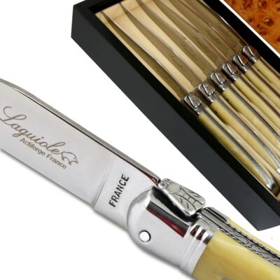 Laguiole knife with blond horn handle and brass bolsters Actiforge