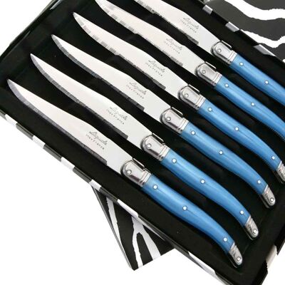 Caja de 6 cuchillos chuletero Laguiole ABS azul