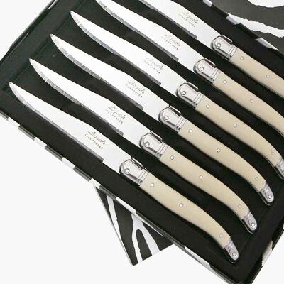 Box of 6 Laguiole ABS steak knives in white color