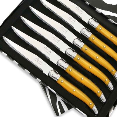 Box of 6 yellow ABS Laguiole steak knives
